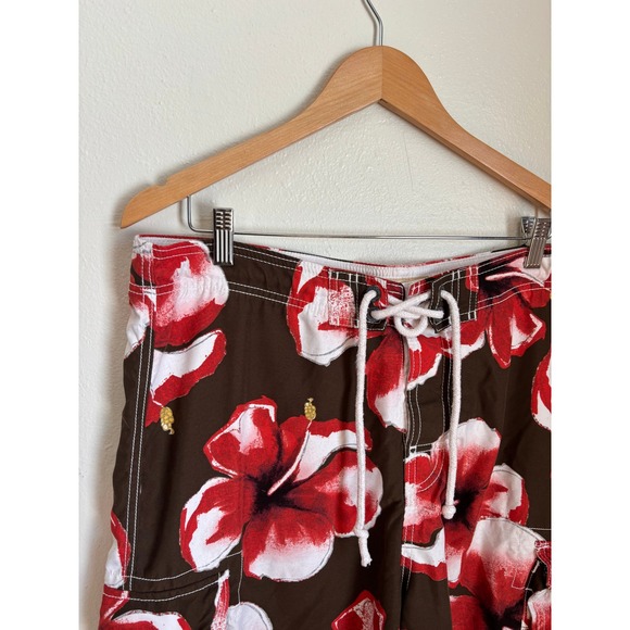 Vintage Hollister Mens Hibiscus Floral Board Shorts Brown Red Large - Picture 2 of 7